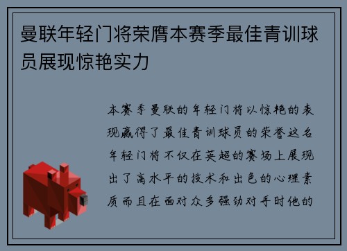 曼联年轻门将荣膺本赛季最佳青训球员展现惊艳实力